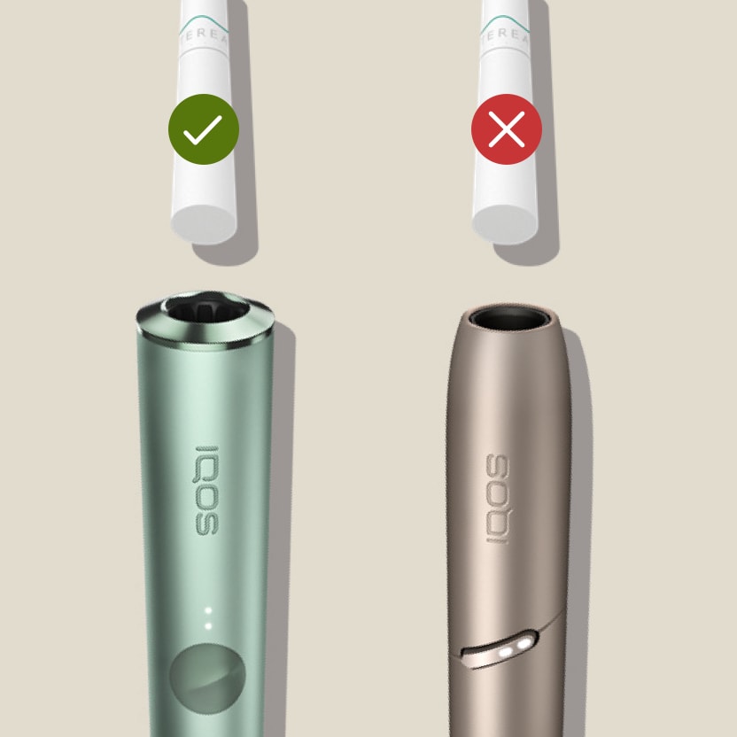 מכשיר IQOS ILUMA עם יחידות טבק לחימום TEREA לעומת מכשיר IQOS 3 DUO שאסור להשתמש בו עם TEREA.