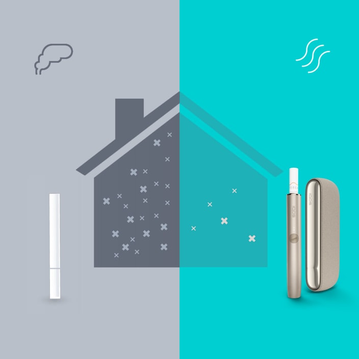 השוואה בין השפעות מנוגדות של עשן סיגריות לעומת IQOS על איכות האוויר בתוך מבנים.