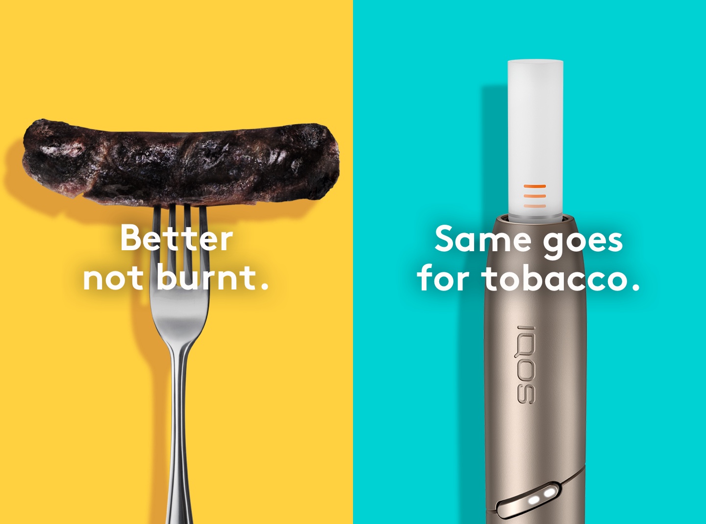 Burnt toast compared to clean IQOS HEETS stick in IQOS 3 DUO holder